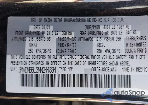 2021 Mazda Cx-30 Select из США, поврежденный, VIN 3MVDMBBL3MM244834